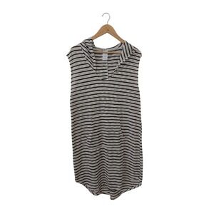 Kona Sol Womens Striped Sleeveless Hooded Swim Cover Up Dress Black White Large